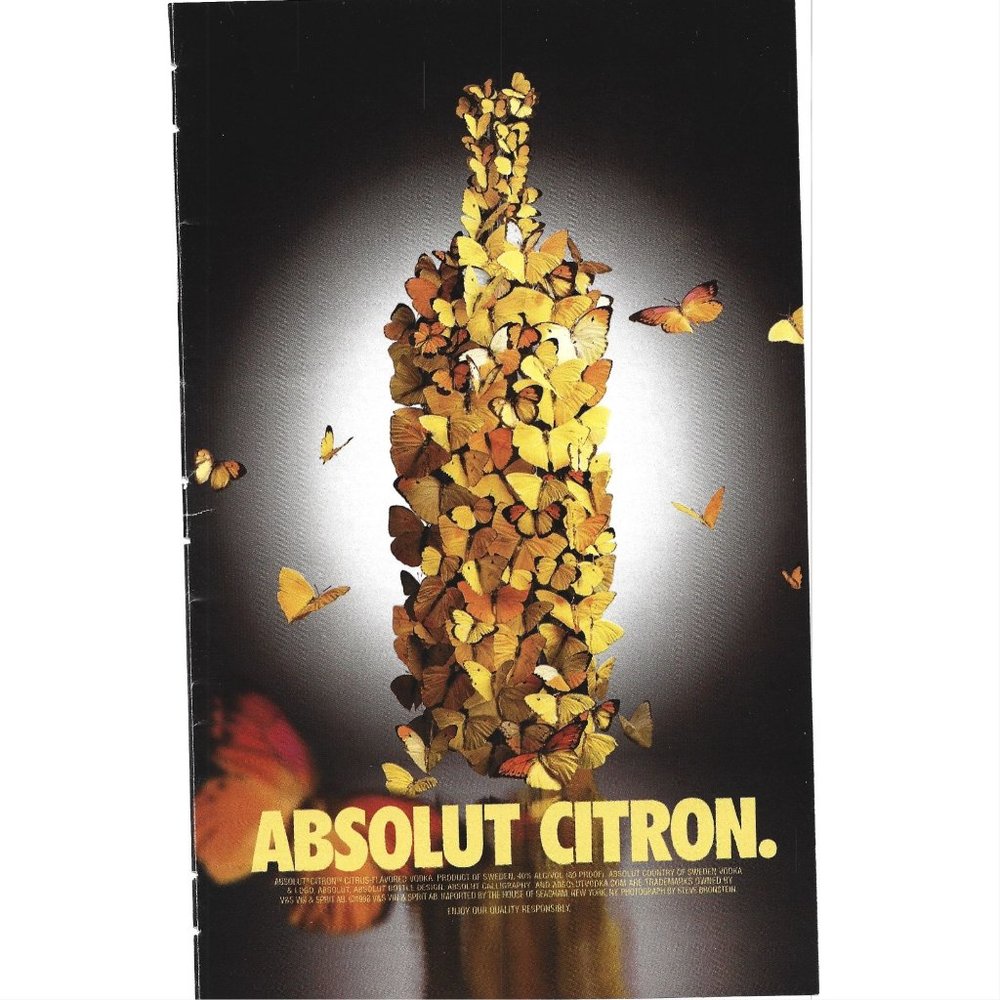 Citrus Flavored Vodka of Sweden Absolut Citron Butterflies 2000s Print Ad